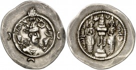Año 26 (556 d.C.). Imperio Sasánida. Khusru I. KhUCh (Khuzasrtan). Dracma. (Mitchiner A. & C. W. 1037). 4 g. MBC+/EBC-.