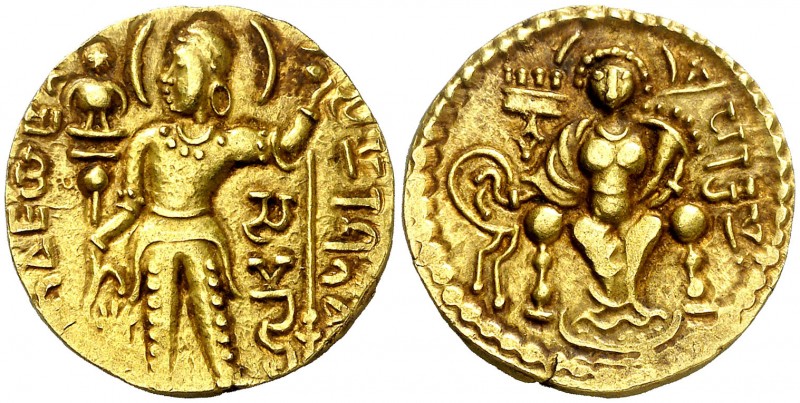 (335-380 d.C.). Imperio Gupta. Dinar. (Mitchiner A. & C. W. 4773-80) (Fr. 70). 7...