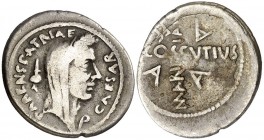 (44 a.C.). Julio César. Denario. (Spink 1422) (S. 8) (Craw. 480/19). 3,27 g. Rara. MBC-.