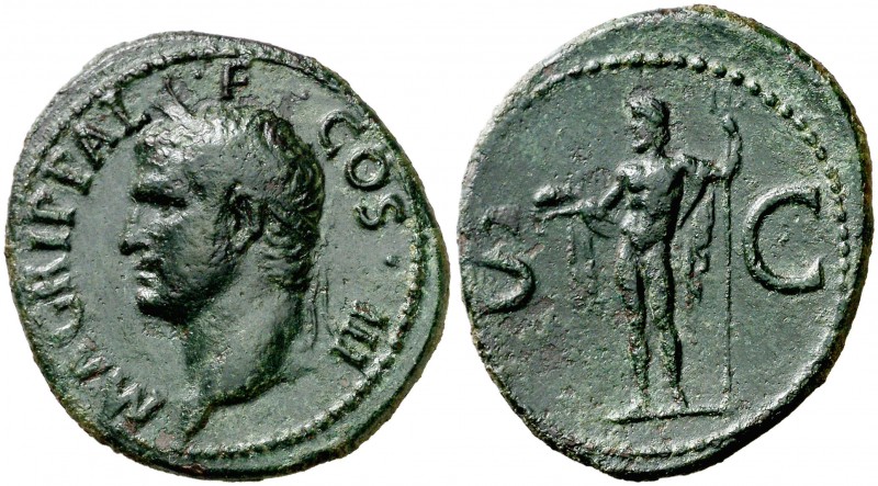 (37-41 d.C.). Agripa. As. (Spink 1812) (Co. 3) (RIC. 58, de Calígula). 10,84 g. ...