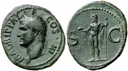 (37-41 d.C.). Agripa. As. (Spink 1812) (Co. 3) (RIC. 58, de Calígula). 10,84 g. Pátina verde. Ex Áureo & Calicó 11/12/2014, nº 81. MBC+.