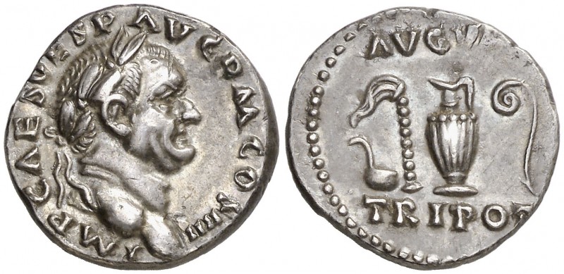 (72-73 d.C.). Vespasiano. Denario. (Spink 2282) (S. 45) (RIC. 356). 3,28 g. Bell...