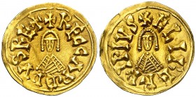 Recaredo I (586-601). Eliberri (Granada). Triente. (CNV. 67) (R.Pliego 101a). 1,47 g. MBC+.