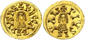 Recaredo I (586-601). Ispali (Sevilla). Triente. (CNV. 69.3) (R.Pliego 105e). 1,51 g. EBC.