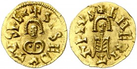 Sisebuto (612-621). Emérita (Mérida). Triente. (CNV. 258) (R.Pliego 284a). 1,50 g. Ex Áureo 12/03/1990, nº 172. EBC-.
