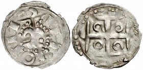 Comtat de Barcelona. Ramon Berenguer III (1096-1131). Barcelona. Diner. (Cru.V.S. 31.4) (Cru.C.G. 1839a). 0,54 g. Leyenda exterior que comienza a las ...