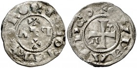 Comtat del Rosselló. Gerard I (1102-1115). Perpinyà. Diner. Inédita. 1,10 g. Buen ejemplar. Rarísima y más así. MBC+.