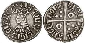 Jaume II (1291-1327). Barcelona. Croat. (Cru.V.S. falta) (Cru.C.G. 2156a). 3,07 g. Flores de cinco pétalos en el vestido. MBC/MBC+.