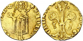 Joan I (1387-1396). València. Florí. (Cru.V.S. 471) (Cru.Comas 33) (Cru.C.G. 2280). 3,45 g. Marca: corona. Ex Áureo 02/07/2003, nº 196. MBC.