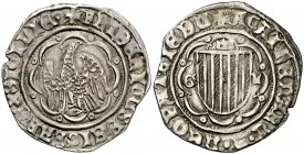 Frederic IV de Sicília (1355-1377). Sicília. Pirral. (Cru.V.S. 623) (Cru.C.G. 2603) (MIR. 194/9). 3,03 g. Las letras D son E al revés. MBC+.