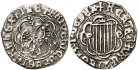 Frederic IV de Sicília (1355-1377). Sicília. Pirral. (Cru.V.S. falta var) (Cru.C.G. 2620) (MIR. 194/26). 3,21 g. Las letras D son E al revés. Ex Áureo...