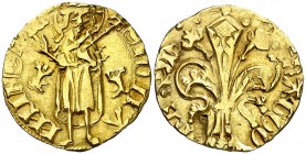 Alfons IV (1416-1458). Mallorca. Florí. (Cru.V.S. 802) (Cru.Comas 110) (Cru.C.G. 2844). 3,42 g. Marca: perros. Buen ejemplar. MBC+.
