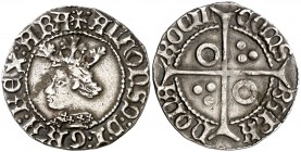 Alfons IV (1416-1458). Perpinyà. Croat. (Cru.V.S. 825.9) (Cru.C.G. 2868l). 3,14 g. Grieta. Buen ejemplar. Ex Áureo 26/04/1994, nº 629. Escasa. MBC+....