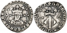 Joan II (1458-1479). València. Ral. (Cru.V.S. 966.3) (Cru.C.G. 3003b). 3 g. Recortada. Ex Áureo 20/04/2005, nº 221. Rara. MBC-/MBC.
