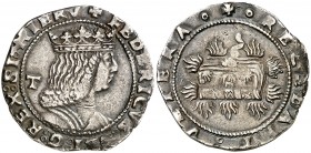 Frederic III de Nàpols (1496-1501). Nàpols. Carlí. (Cru.V.S. 1108) (Cru.C.G. 3525) (MIR. 106). 3,90 g. Ligeramente recortada. Rara. MBC+.