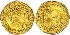 Ferran II (1479-1516). Barcelona. Principat. (Cru.V.S. 1129 var) (Cru.C.G. 3060 var). 3,46 g. El busto interrumpe la gráfila y la leyenda. Ex Áureo 15...