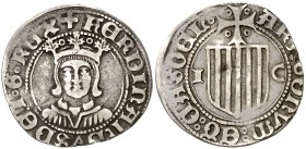 Ferran II (1479-1516). Zaragoza. Medio real. (Cru.V.S. 1305) (Cru.C.G. 3205). 1,53 g. Algo recortada. Ex Áureo 28/04/1999, nº 2267. MBC.
