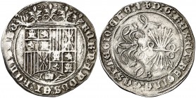 Reyes Católicos. Burgos. 1 real. (Cal. 286 var). 3,40 g. Venera sobre otro símbolo. MBC.