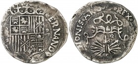 Reyes Católicos. Sevilla. 8 reales. (Cal. 188). 26,14 g. Acuñación bajo Carlos I. MBC.