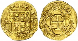 s/d. Juana y Carlos. Sevilla. . 1 escudo. (Cal. 55). 3,32 g. MBC.
