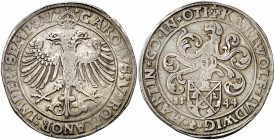 1544. Carlos I. Condado de Öttingen. 1 escudo/taler. (Dav. 9617) (Ha. 2266). 28,70 g. A nombre de Carlos Wolfgang, Luis XV y Martín. Ex Colección Roca...