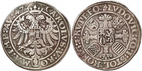 1547. Carlos I. Condado de Stolberg. 1 escudo/taler. (Dav. 9864) (Ha. 2299). 28,03 g. A nombre de Luis II de Königstein. Ex Colección Rocaberti, Áureo...