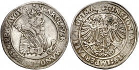s/d. Carlos I. Nimega. 1 escudo/taler. (Dav. 8543) (Ha. 2406 var). 28,25 g. Ex Colección Rocaberti, Áureo 19/05/1992, nº 146. Ex Colección Balsach. MB...
