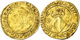 s/d. Carlos I. Valencia. Doble ducat. (Cal. 8) (Cru.C.G. 4136). 6,95 g. Rara. MBC/MBC+.