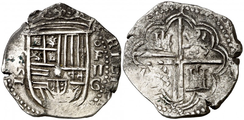 1595. Felipe II. Granada. F. 2 reales. (Cal. 467). 6,73 g. Armas de Flandes y Ti...