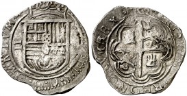 1597. Felipe II. Granada. C. 2 reales. (Cal. 471). 6,84 g. Tipo "OMNIVM". Escasa. MBC-.