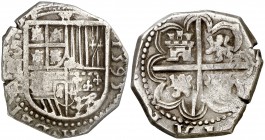 1595. Felipe II. Sevilla. B. 2 reales. (Cal. 548). 6,71 g. Fecha perfecta. MBC-.