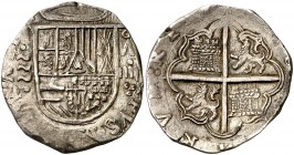 s/d. Felipe II. Valladolid. . 4 reales. (Cal. 435). 13,59 g. Bonita pátina. Escasa. MBC+.