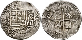 s/d (1589-1595). Felipe II. Potosí. (Baltasar Ramos Leceta). 8 reales. (Cal. 159) (Paoletti 97). 27,26 g. Siete flores de lis en el escudo de Borgoña....