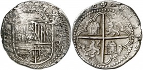 s/d. Felipe II. Valladolid. A. 8 reales. (Cal. 276 var). 21,51 g. Rara. MBC.