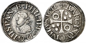 1611. Felipe III. Barcelona. 1/2 croat. (Cal. 534) (Cru.C.G. 4342). 1,50 g. MBC+.