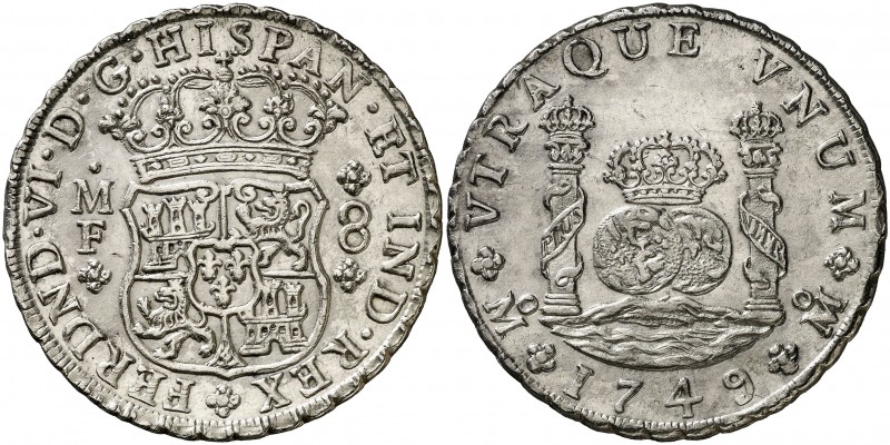 1749. Fernando VI. México. MF. 8 reales. (Cal. 324). 27 g. Columnario. Bella. Ex...