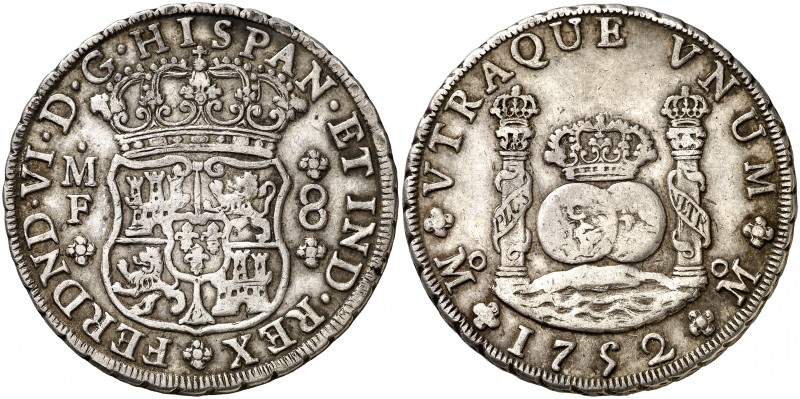 1752. Fernando VI. México. MF. 8 reales. (Cal. 329). 26,87 g. Columnario. MBC.