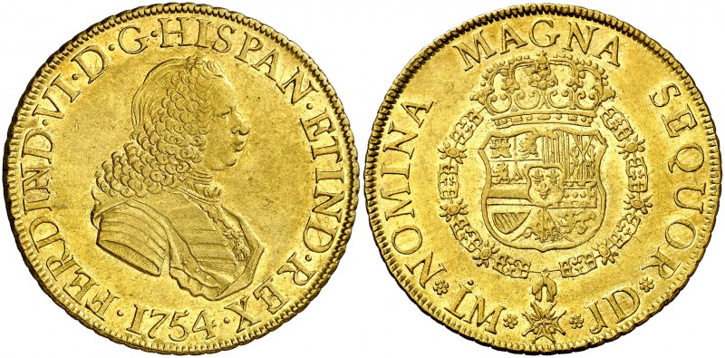 1754. Fernando VI. Lima. JD. 8 escudos. (Cal. 21) (Cal.Onza 581). 26,95 g. Segun...