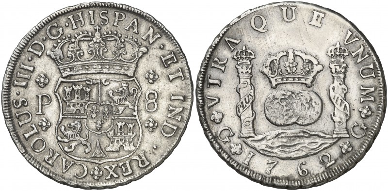 * 1762. Carlos III. Guatemala. P. 8 reales. (Cal. 811). 26,84 g. Columnario. Lev...