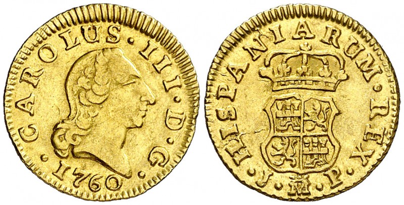 1760. Carlos III. Madrid. JP. 1/2 escudo. (Cal. 753). 1,76 g. Tipo "cara de rata...