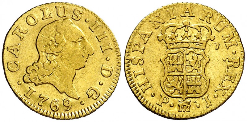 1769. Carlos III. Madrid. PJ. 1/2 escudo. (Cal. 763). 1,75 g. MBC-.