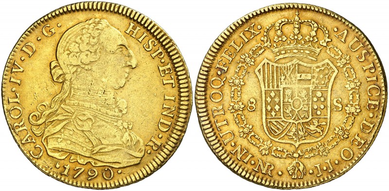 1790. Carlos IV. Santa Fe de Nuevo Reino. JJ. 8 escudos. (Cal. 118) (Cal.Onza 11...