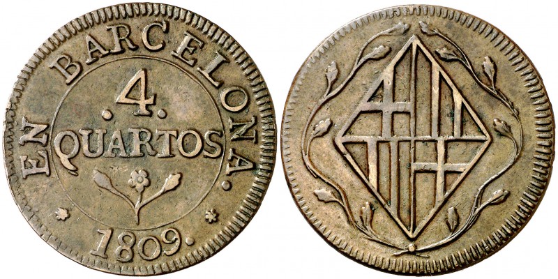 1809. Catalunya Napoleónica. Barcelona. 4 cuartos. (Cal. 68). 8,55 g. Buen ejemp...