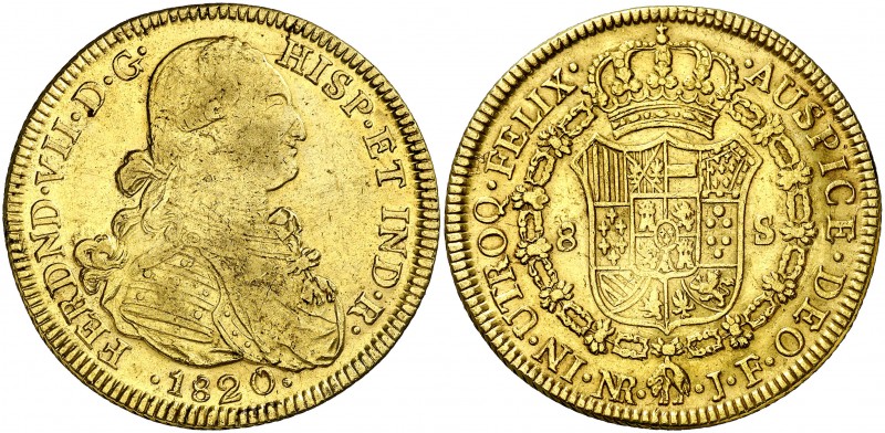 1820. Fernando VII. Santa Fe de Nuevo Reino. JF. 8 escudos. (Cal. 111) (Cal.Onza...