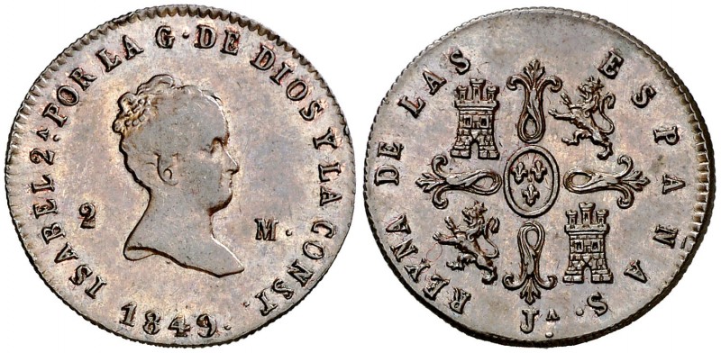 1849. Isabel II. Jubia. 2 maravedís. (Cal. 548). 2,64 g. Ceca: Jª. Ex Colección ...