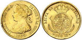 1862. Isabel II. Sevilla. 100 reales. (Cal. 40). 8,36 g. Golpecitos. Escasa. MBC+.