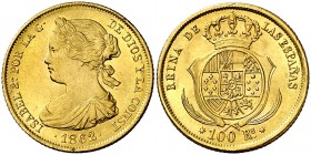 1862. Isabel II. Sevilla. 100 reales. (Cal. 40). 8,35 g. Golpecitos. EBC.