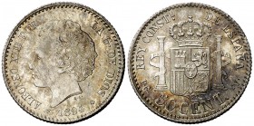 1894*94. Alfonso XIII. PGV. 50 céntimos. (Cal. 58). 2,50 g. Bella. Brillo original. S/C-.