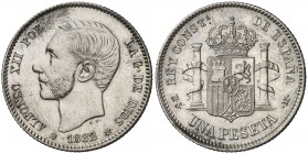 1882*1882. Alfonso XII. MSM. 1 peseta. (Cal. 58). 4,90 g. Pequeña zona de plata agria en anverso y leves rayitas en reverso. Ex Áureo & Calicó 24/10/2...