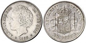 1893*1893. Alfonso XIII. PGL. 1 peseta. (Cal. 39). 5 g. Atractiva. Escasa así. EBC-.